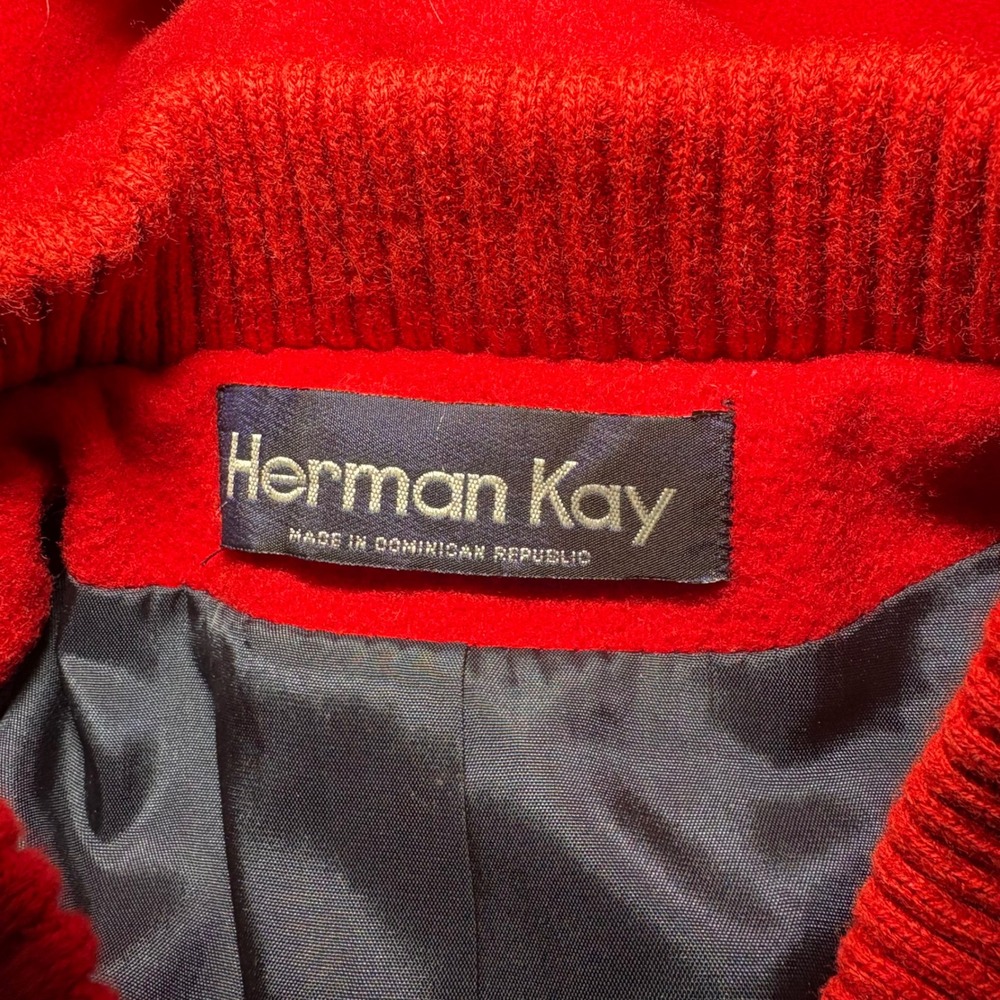 Herman Kay Womens Navy Blue Wool Blend Hooded Coat Red Lining Size 8 56012J - Picture 2 of 9